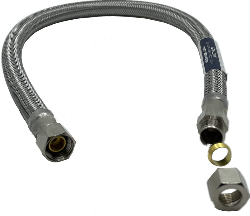 EZ-Fluid 12-Inch Faucet Supply Extension Line 3/8" Male Comp. To 3/8" Female Compression Stainless Steel Braided Faucet Extension Supply Hose Connector Lines,Fits Delta Faucet Plumbing Fitting(1-Pack) - Image 1